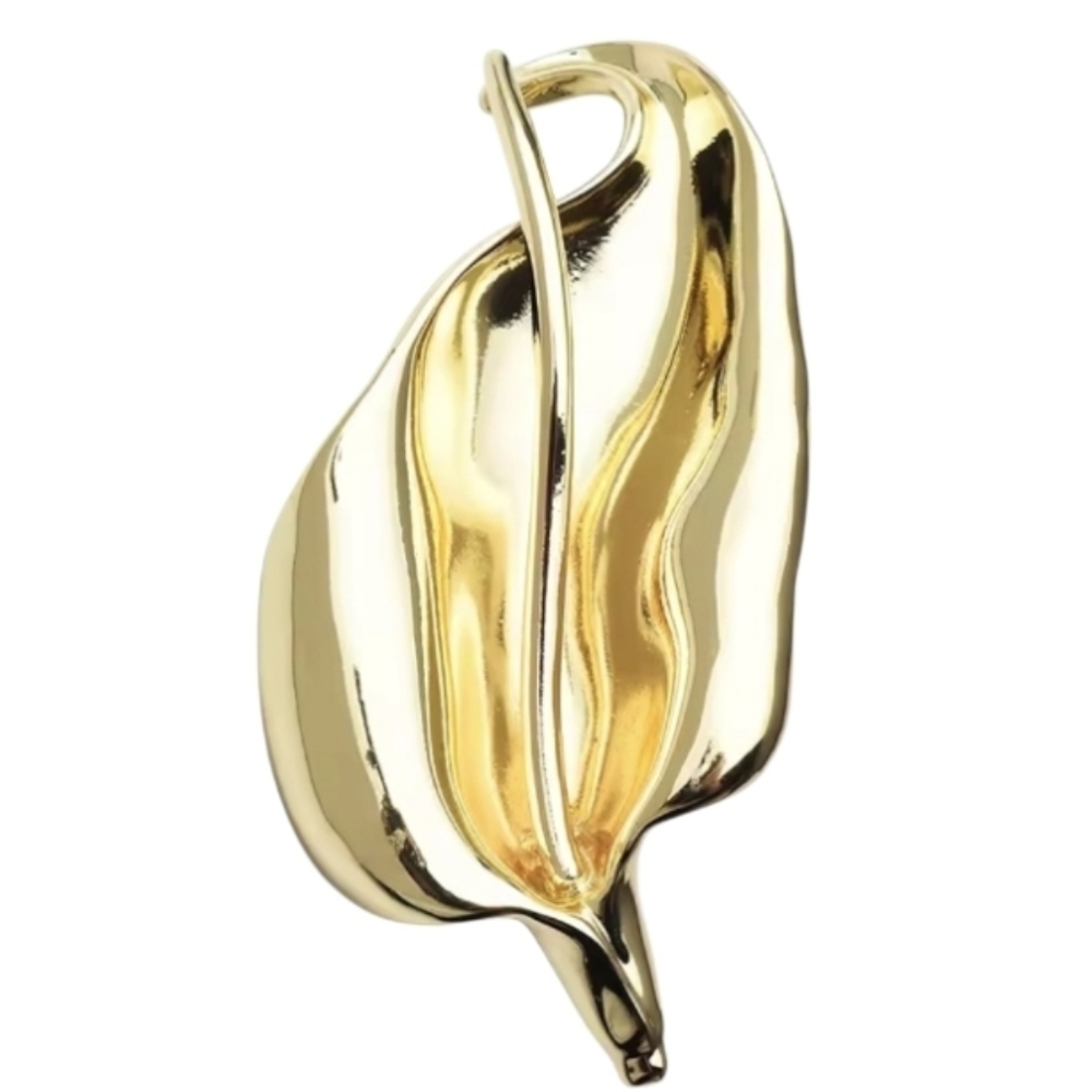 Calla Lily Flower Leaf Brooch Scuptural Gold | NWOT - Picture 2 of 6